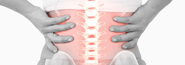 Chiropractic Stratford CT Spinal Care Person holding their back with a pink spine.